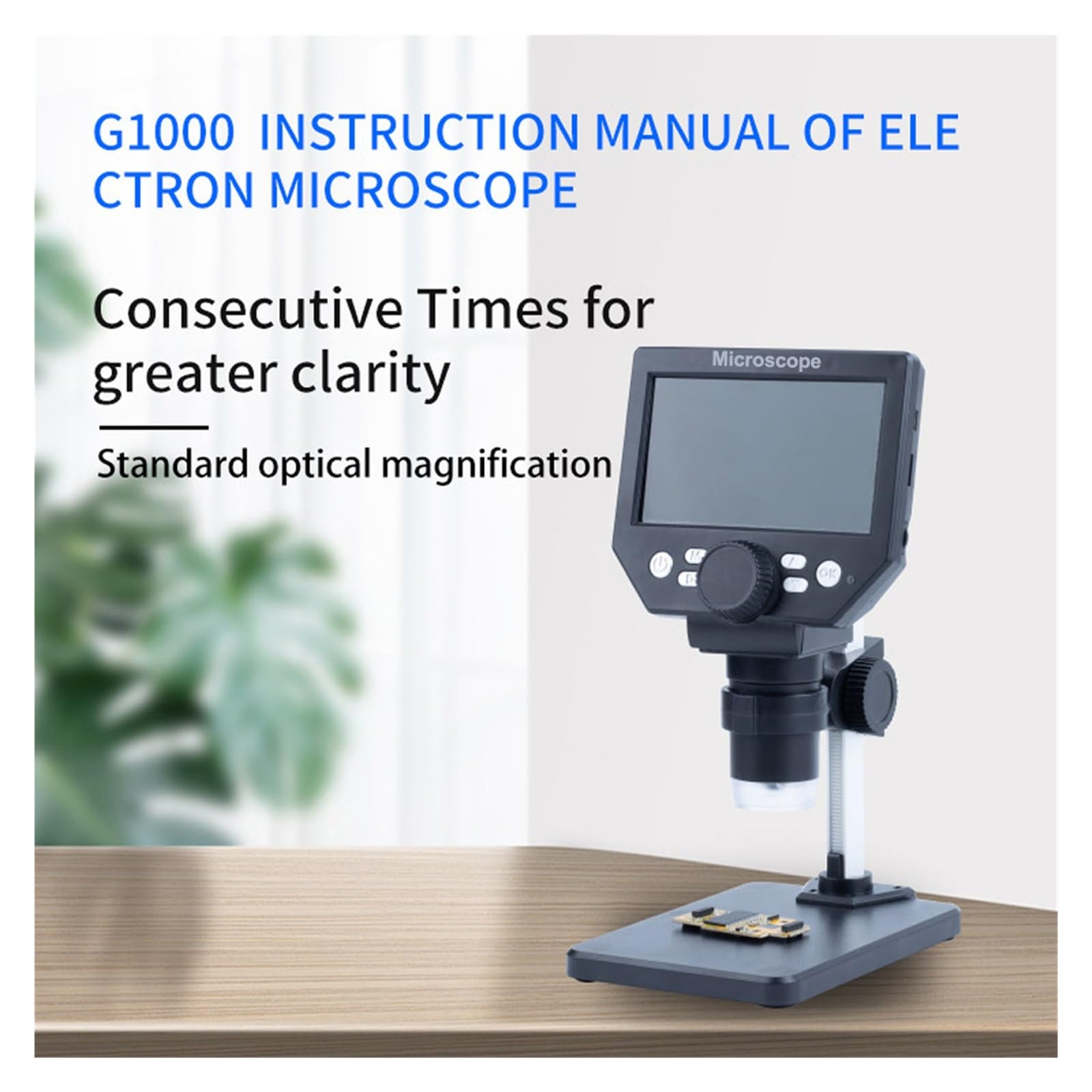 Microscopio electrónico Digital G1000 de 4,3 Pulgadas con Pantalla LCD Base Grande, 10 MP, Aumento amplificación Continua 1-1000X