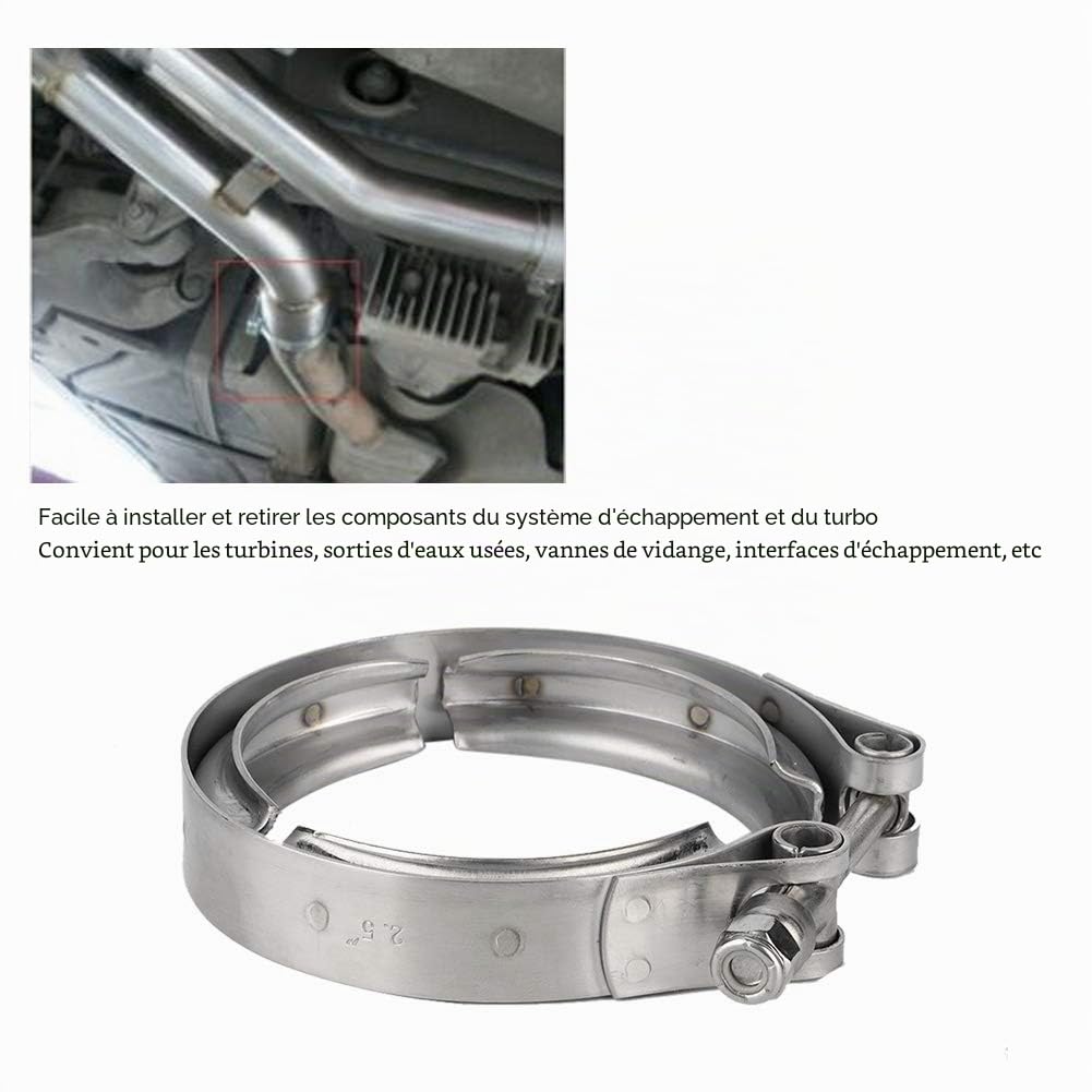 TOPINCN Collier de serrage Turbo, V-Band, Résistant à l'usure, Ajustement Facile, 2,5 Pouces