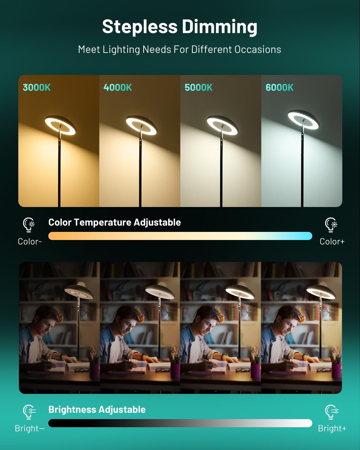 LED Floor Lamp with RGB Star Projector & Remote, Stepless 3000-6000K Color Changing Standing Lamp, Dimmable Black Corner Lamp, 15W Modern 69" Tall Light for Bedroom, Kids Room, Living Room