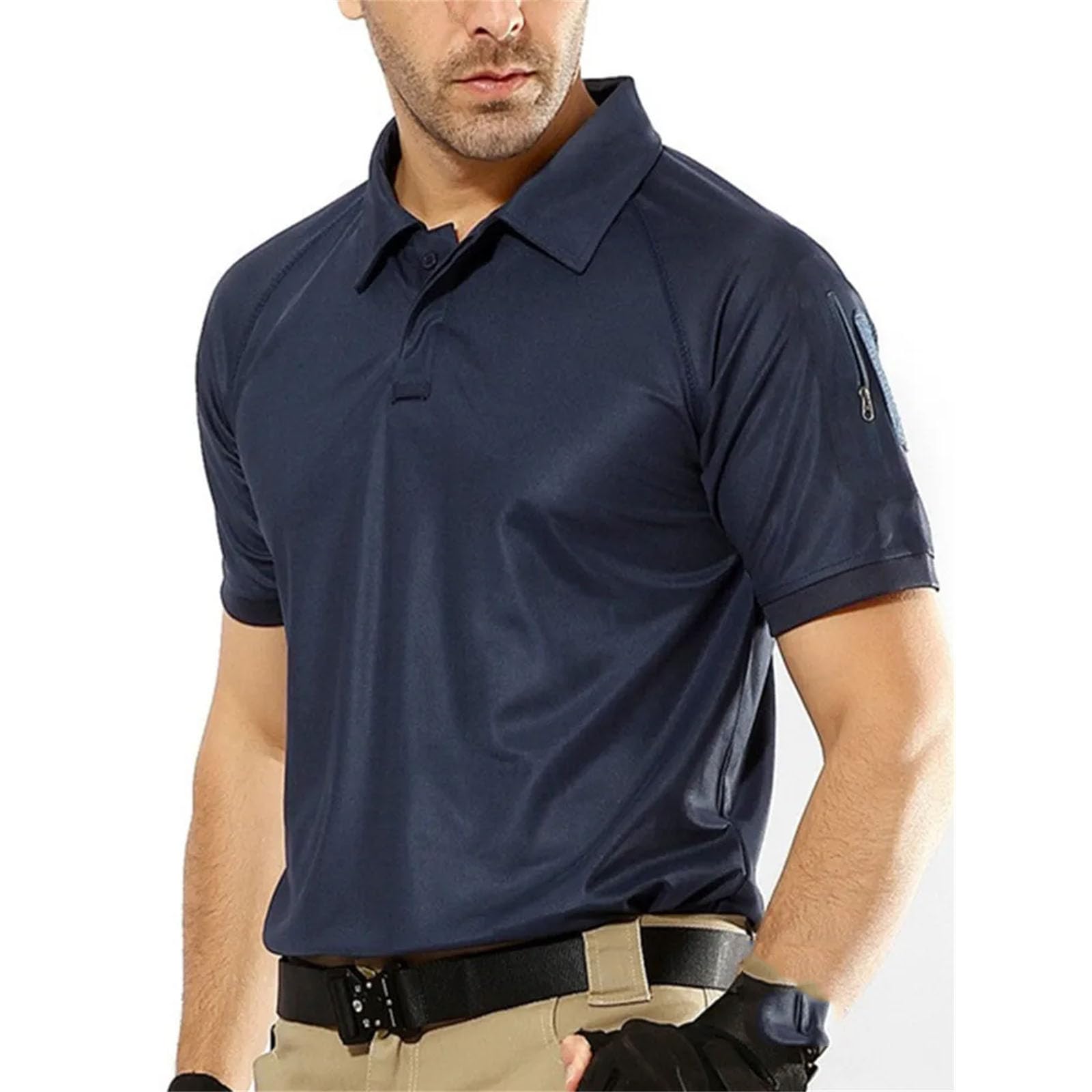 Polo da uomo ad asciugatura rapida traspirante da combattimento tattico da uomo blu navy a maniche corte pullover