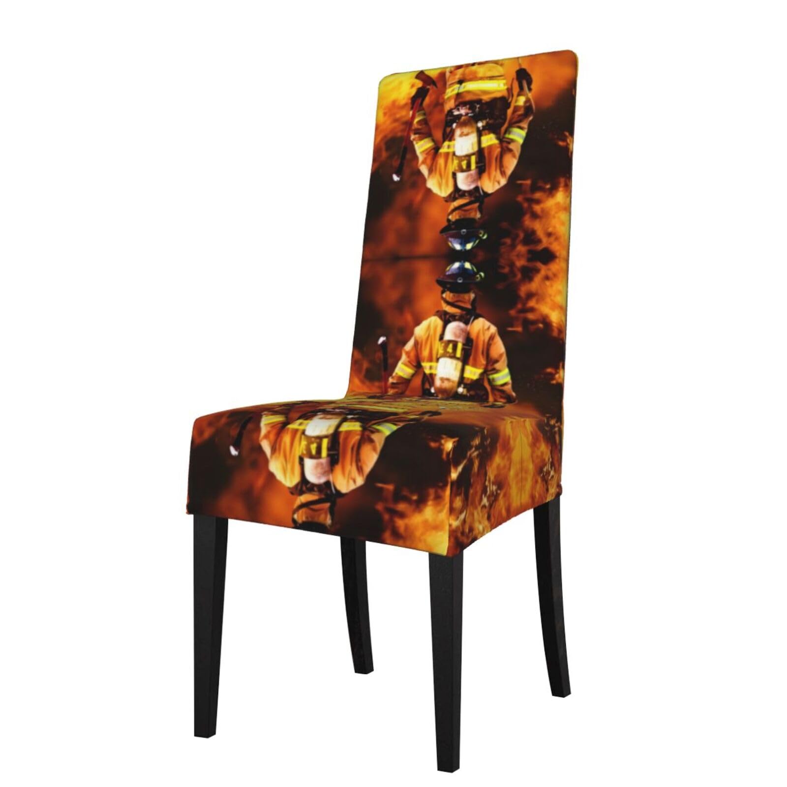 HLSBSSL Firefighter Fireman Flame Printed dining chair covers, wrinkle-resistant and iron-free, suitable for hotels, banquets, and conferences