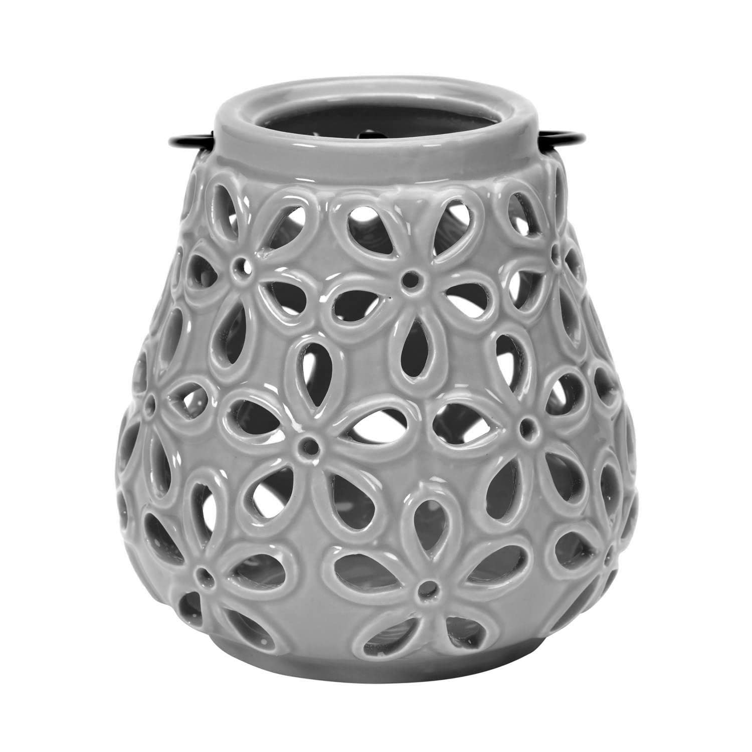 @homeby Nilkamal Flora Cutwork Lantern Cum Candle Holder|Ideal for Home Décor & Gifting on All Occassions|Use It As Centerpiece for Dining & Coffee Table|Pack of 1 Lantern|12.7 cm x 20.7 cm|Grey