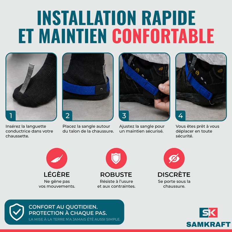 Sangle Talonnière Antistatique ESD - Taille Universelle - Mise à la Terre Mobile pour Chaussure - Protection Électronique Industrie & Atelier - Idéal Sols Conducteurs et Tapis Antistatiques