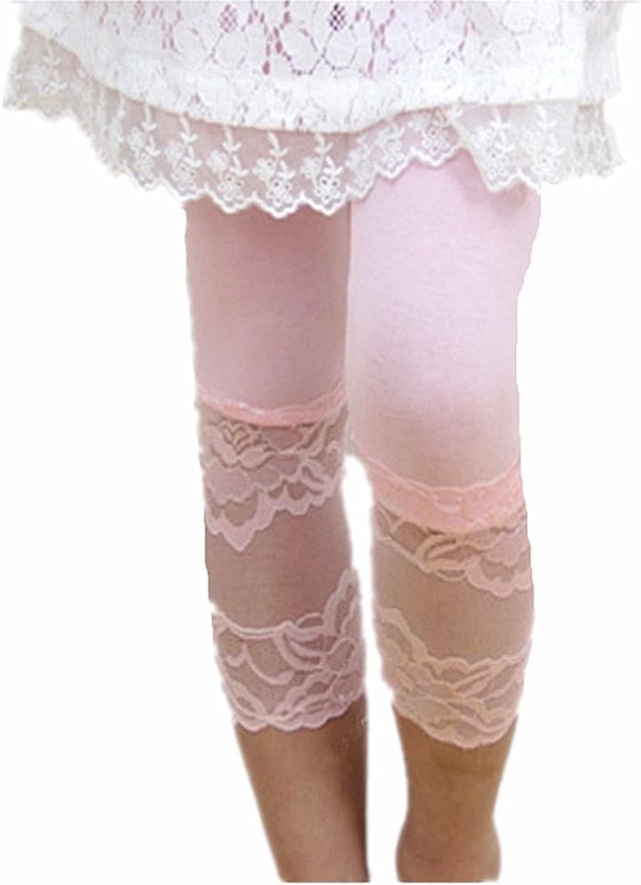 Xianbeilei Girl's Leggings with Lace Trim,summer Tight Girls Pants,pink,130cm
