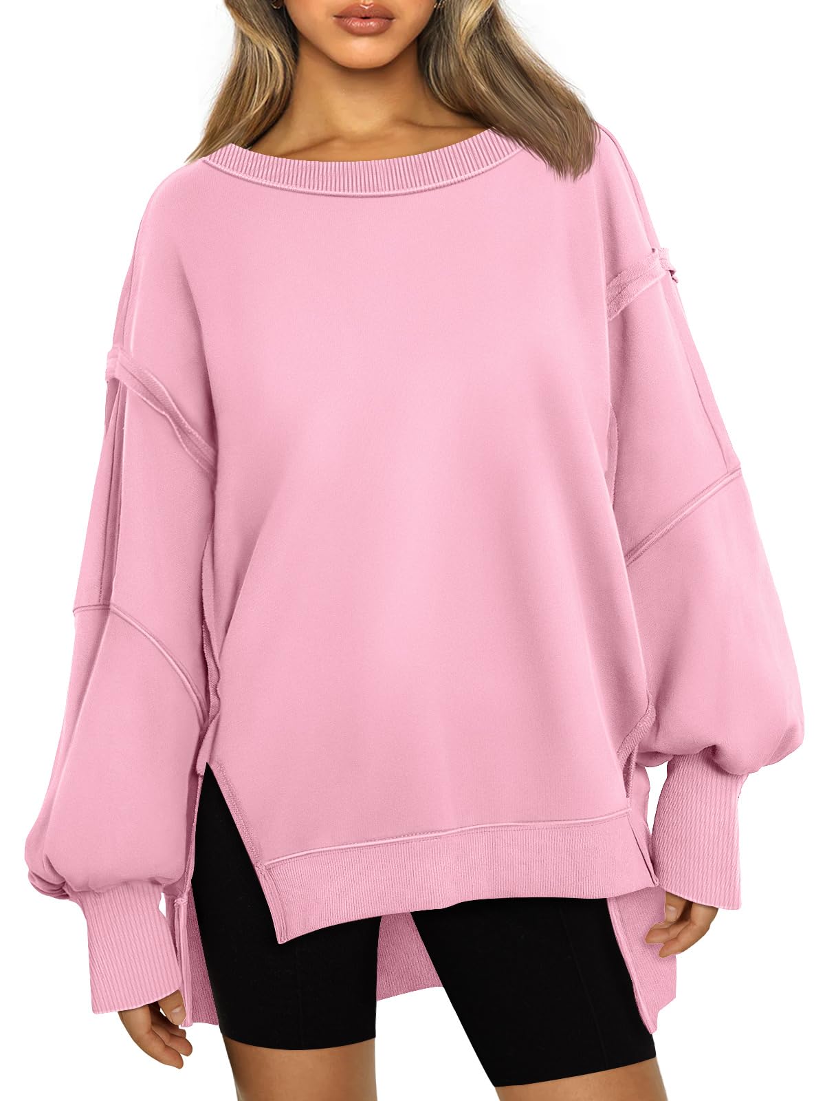 Damskie swetry oversize bluzy z okrągłym dekoltem bluzy zimowe modne ubrania Y2k nastolatki śliczne polarowe stroje 2024, różowy, XL