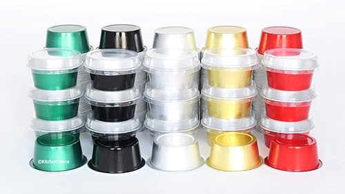 Miniatura 3 de KitchenDance - Mini tazas desechables de aluminio para hornear y postre, capacidad de 1-12 onzas, paquete de 100 unidades (con tapas, dorado)