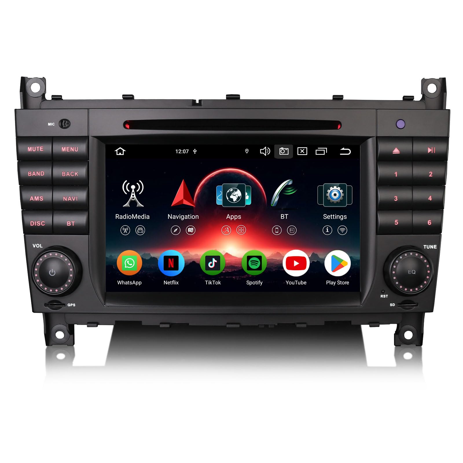 Erisin 7-calowe 8-rdzeniowe 4 GB + 64 GB Android 13 radio samochodowe z nawigacją GPS do Mercedes Benz CLC/G/C klasa W203 W463 Bluetooth 5.0 CarPlay Android Auto WiFi DSP DAB+ USB FM RDS OBD2 DVD CD