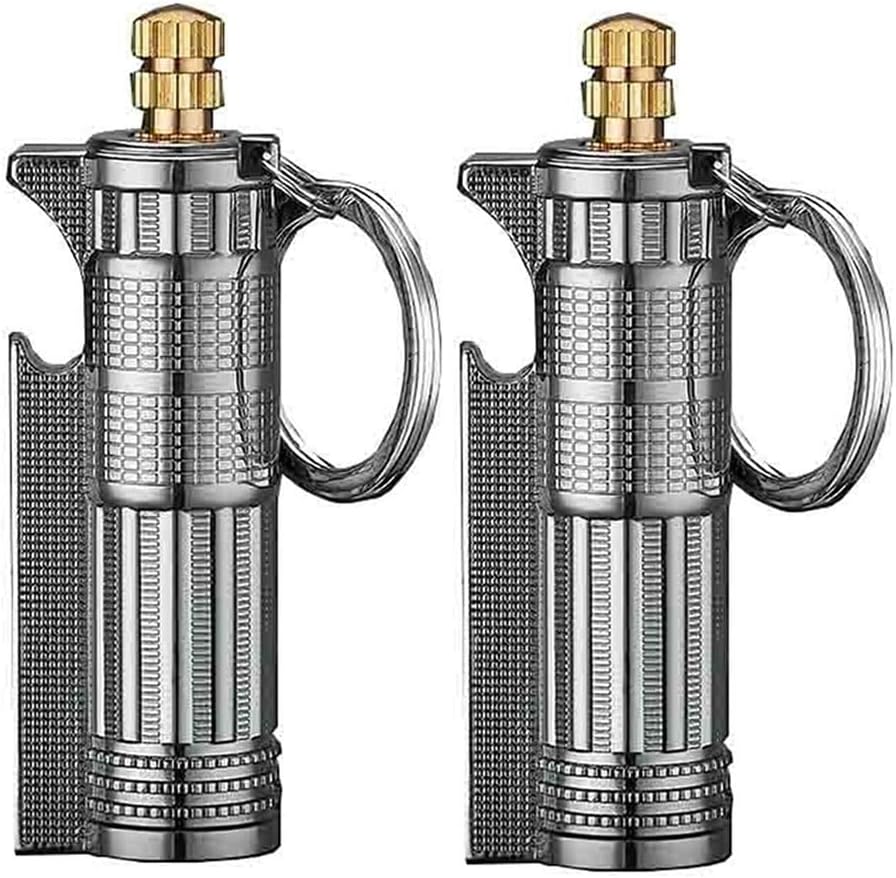 Alloy Kerosene Match Lighter Keychain Lighter,Mini Metal Waterproof for Camping, Hiking, Outdoor(2pack Black)