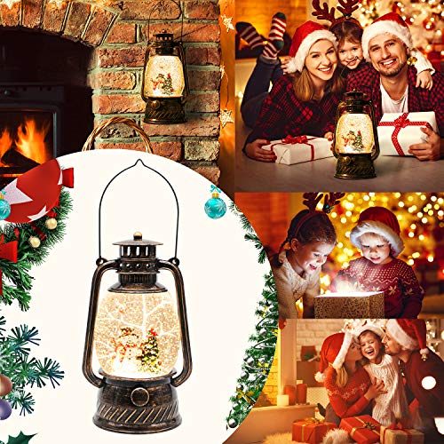 Melunar Christmas Snow Globe Lantern with Swirling Glitter and Battery & USB Powered Light 6H Timer for Christmas Home Decoration and Gift (Christmas Tree and Snowman)