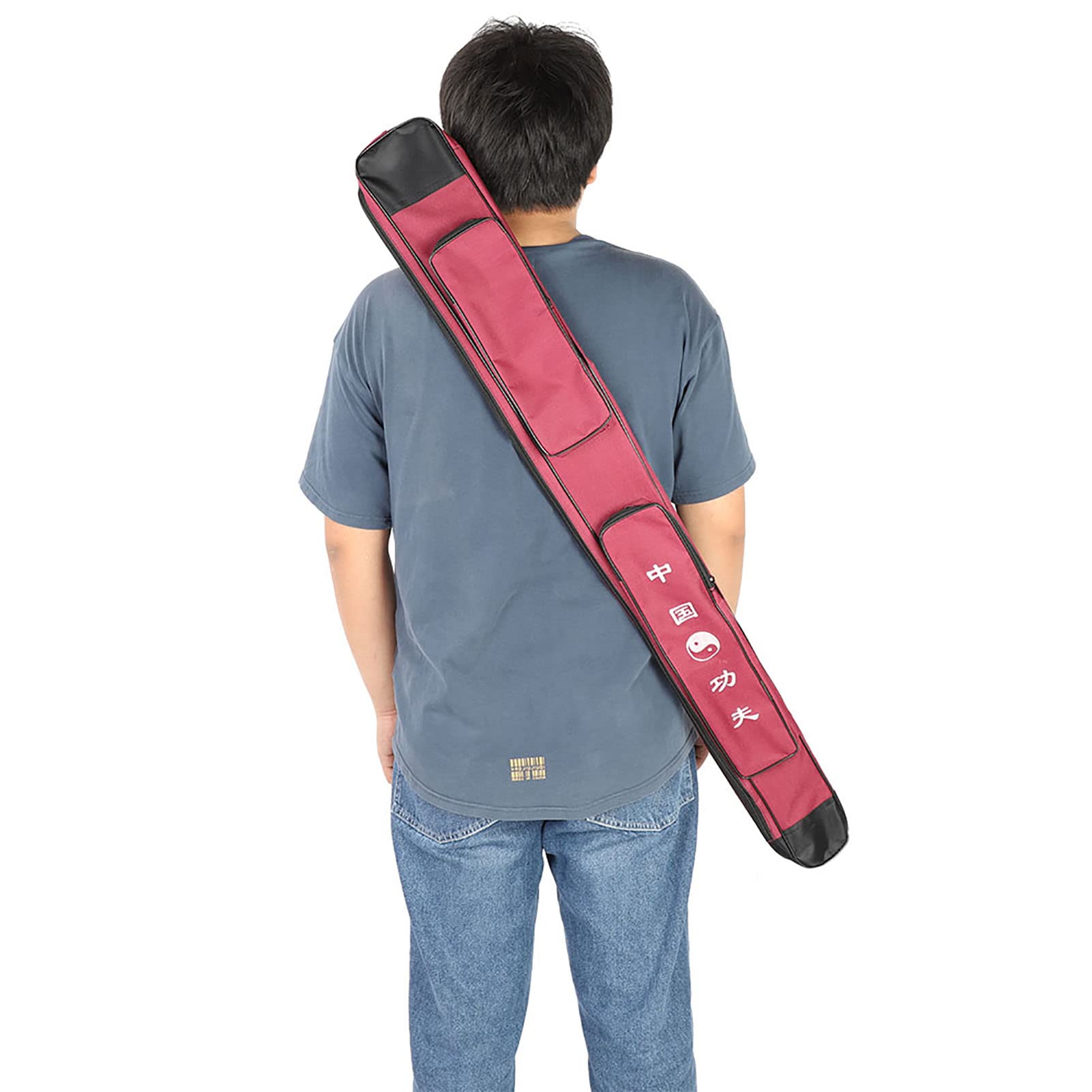 Naroote Canvas Sword Bag Durable Wear-Resistant Single Layer Shoulder Carry Box/Cover for Martial Arts Training Blue (Dark Red)