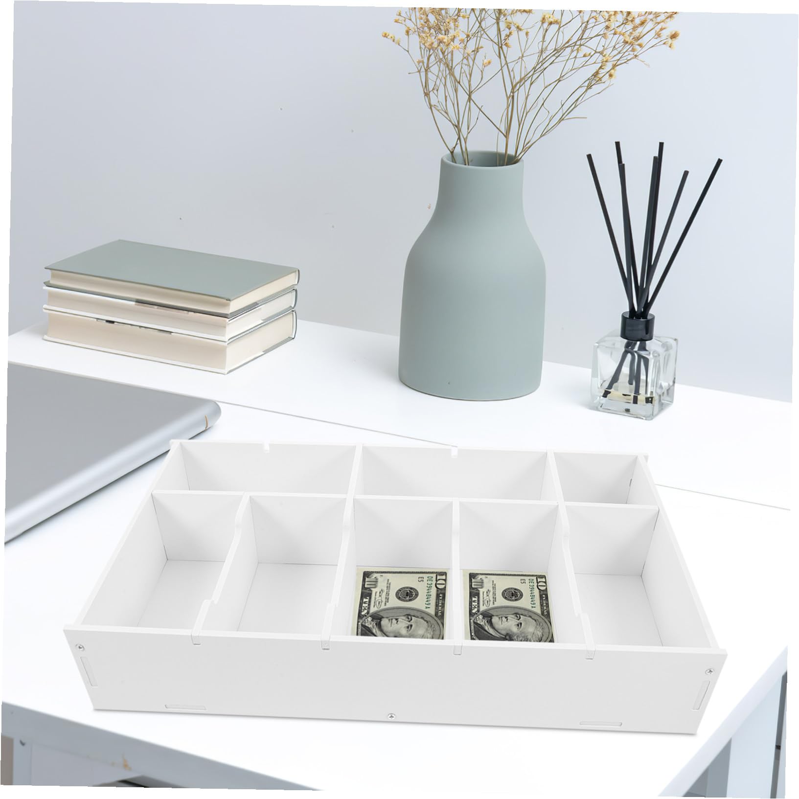 Cabilock Caja de Almacenamiento para Cajón de Clips con Bandeja para Dinero Organizador de Caja para Pequeñas Empresas para Escritorio y Oficina