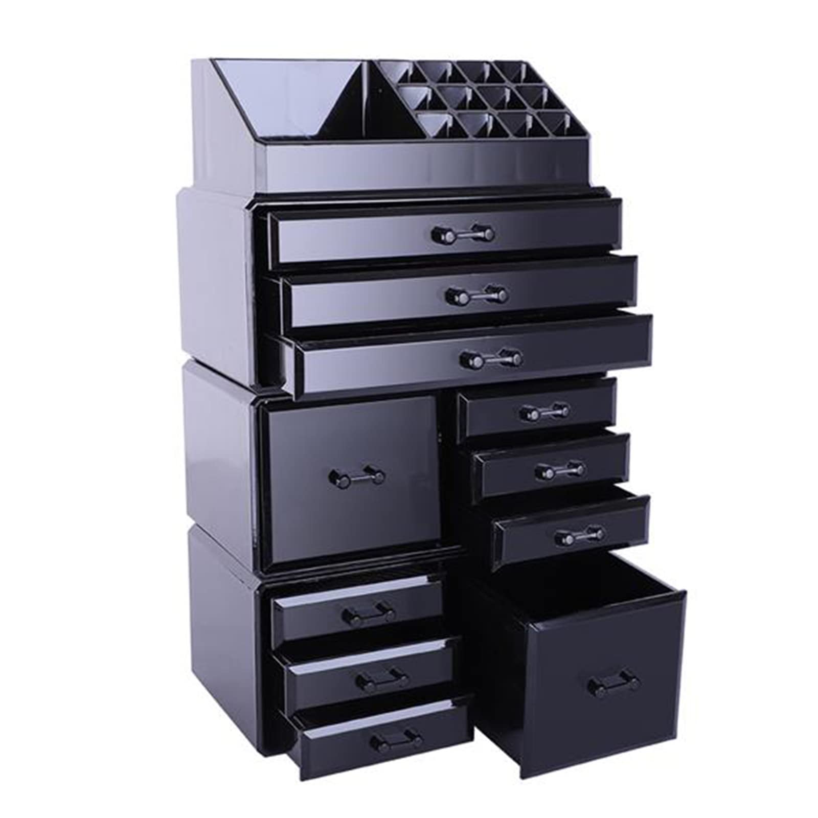 4pcs Makeup Organizer and Storage Stackable Large Skin Care Cosmetic Display Case with 11 Drawers Make Up Stands for Jewelry Hair Accessories Beauty Skincare Product Organizing