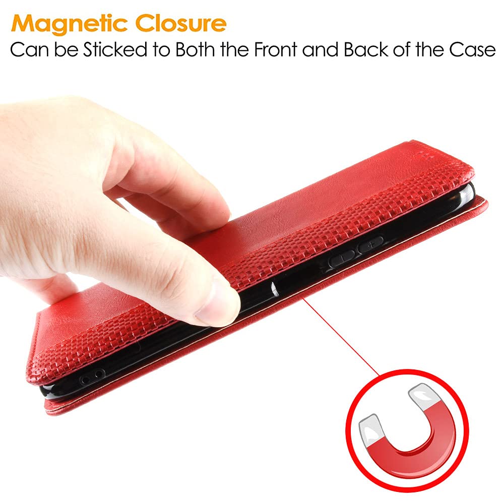 Custodia Motorola Moto E7 Power / E7i Power – Portafoglio In Pelle PU Rossa Con Magnetina E Supporto