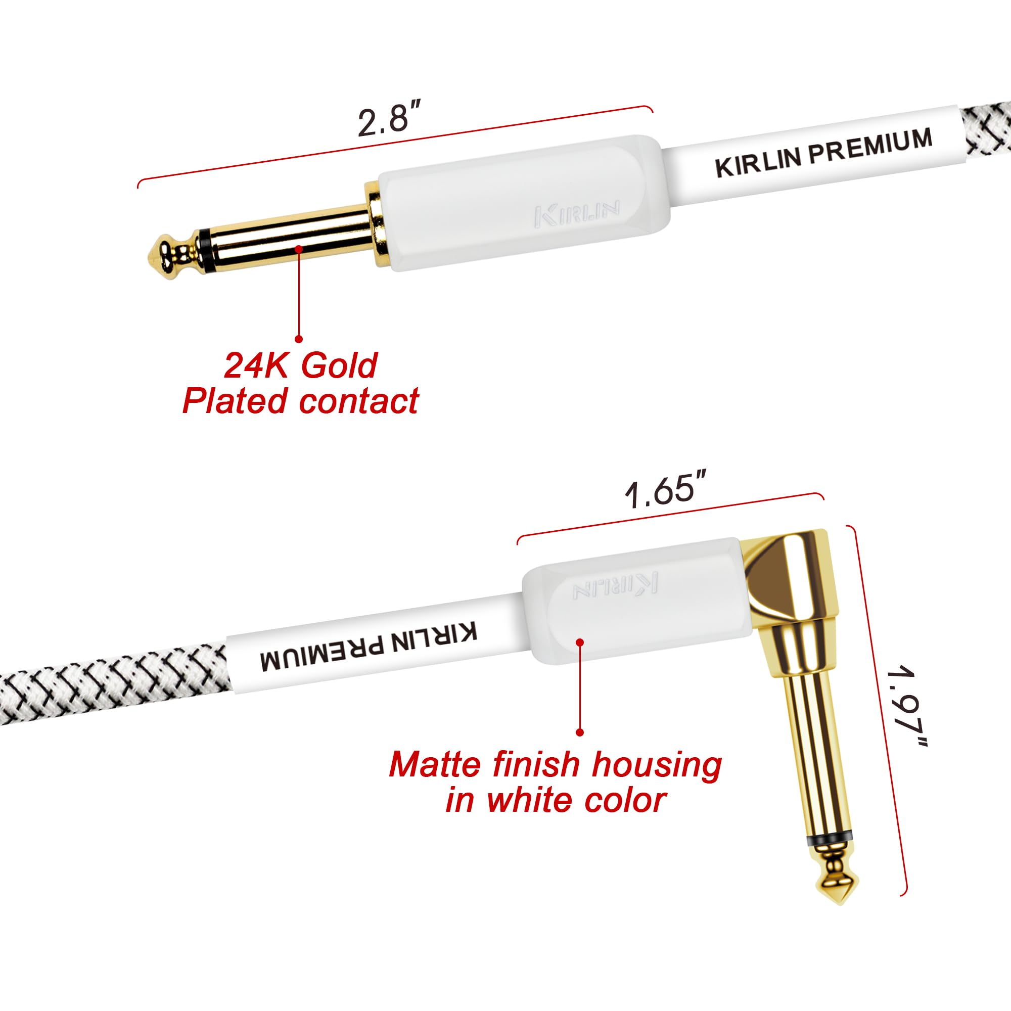 Kirlin, CABLE Instrumentenkabel, 1/4 Zoll Mono-Stecker, weiß, 6,3 m (IWB-202WGL-20/WT)