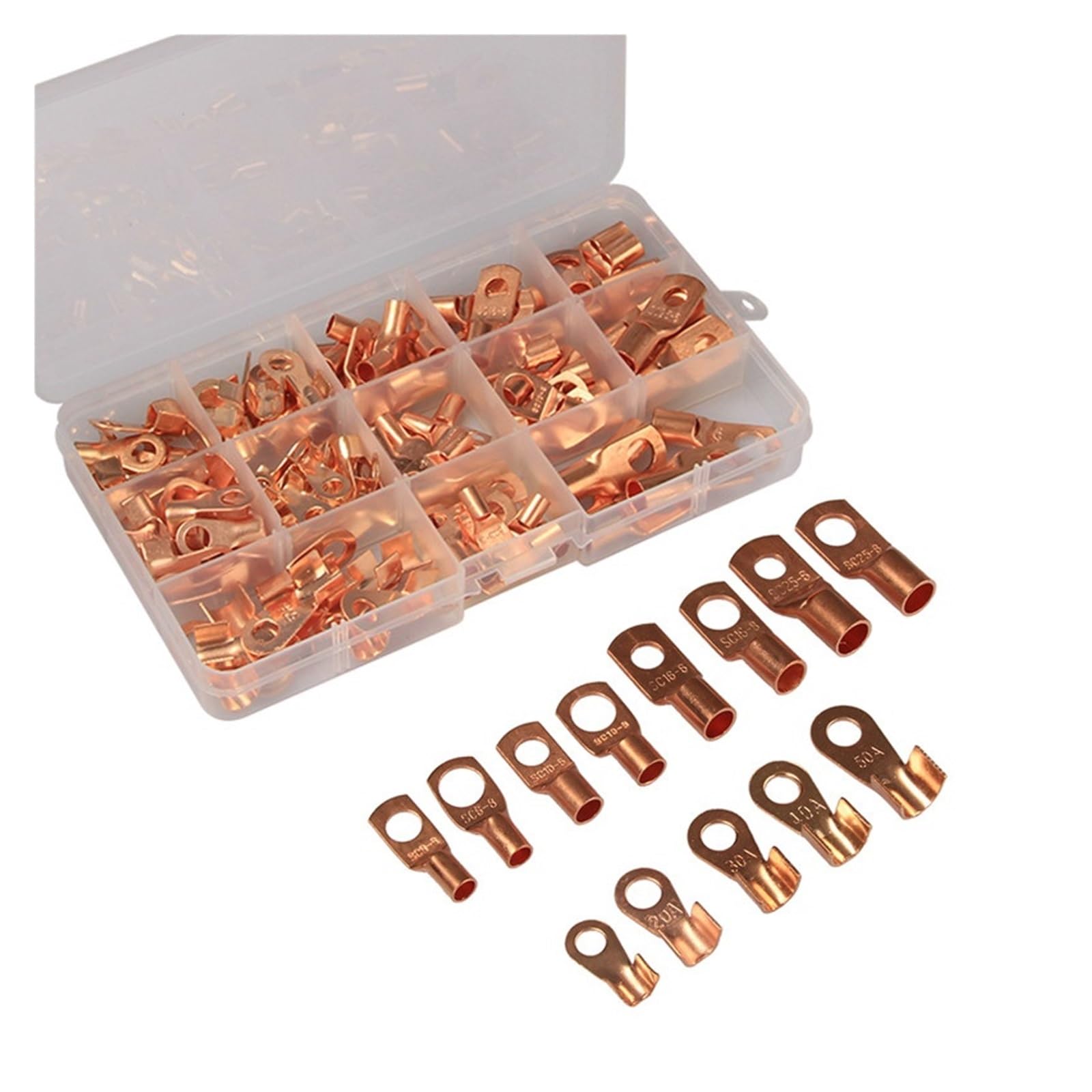 Kit d'assortiment de 130 cosses à souder Anneau en cuivre SC6-25 et Fil OT 10 A-50 A, connecteurs Batterie sertis/soudés