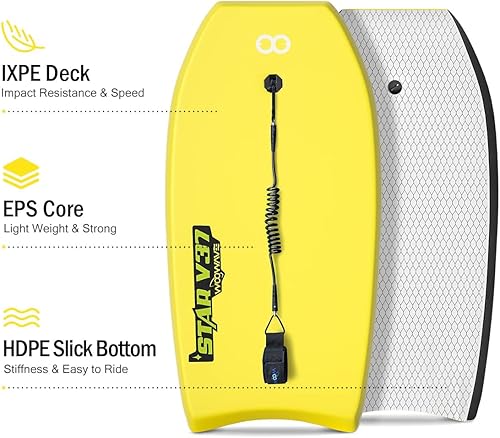 Miniatura 2 de Bodyboard - Tabla de cuerpo IXPE de 33 pulgadas, 37 pulgadas, 42 pulgadas, con correa de muñeca en espiral, núcleo EPS súper ligero y parte inferior
