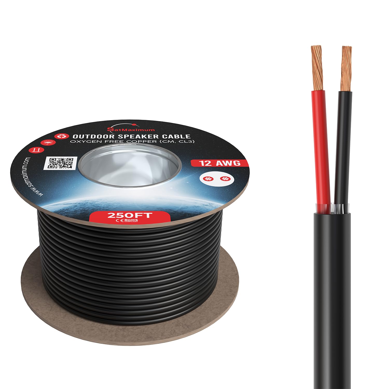 14/2 Outdoor Speaker Cables For Direct Burial OFC Wire Speaker Cables, 14AWG Gauge 250ft Black - View #4