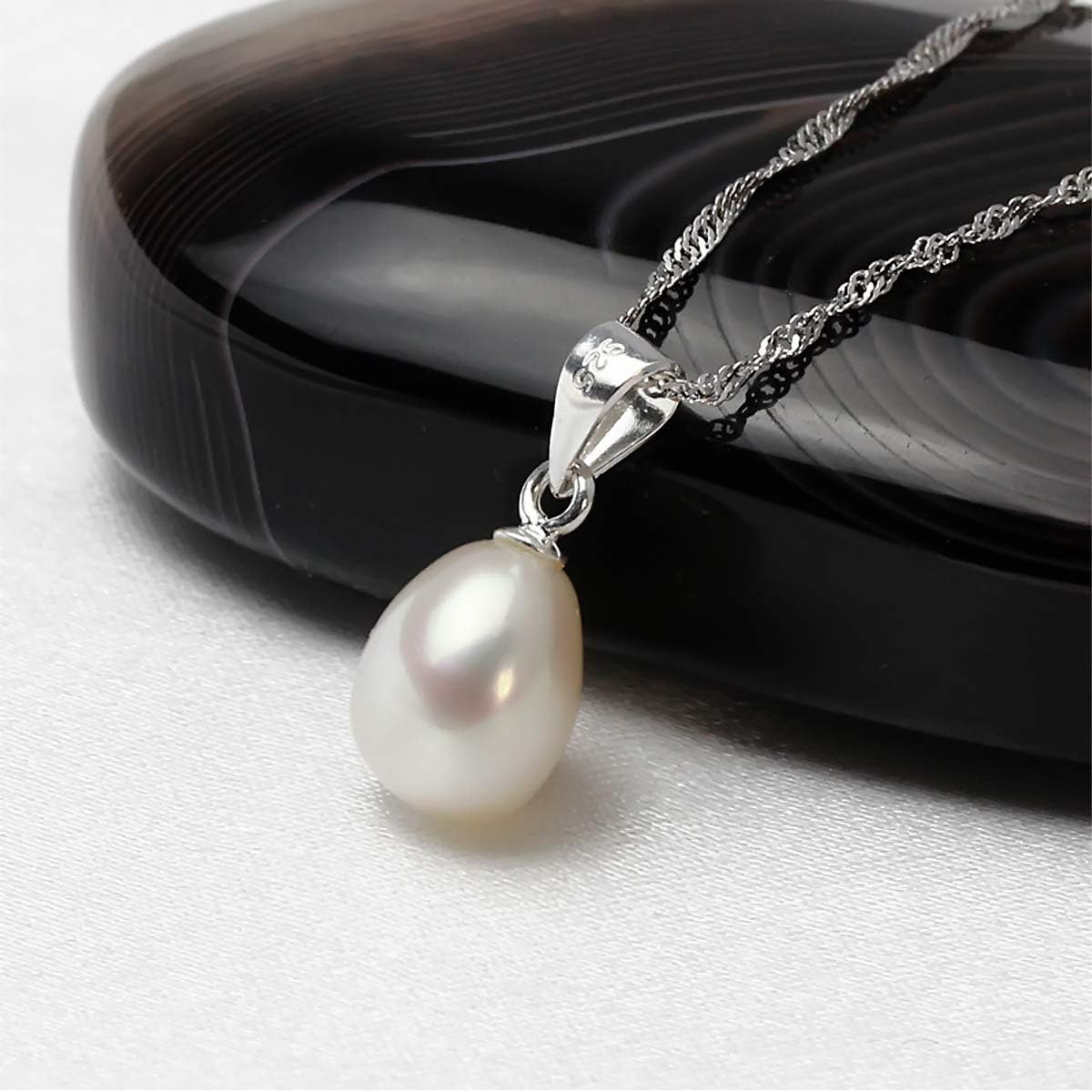 Sterling Silver Drop Shape Freshwater Cultured Pearl Necklace | Women's Pearl Pendant Necklace | Silver Jewelry - Image 6