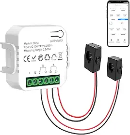Medidor de eletricidade inteligente WiFi: Monitor de energia residencial inteligente de canal duplo com 2 peças de grampo 80A CT, função de calibração, controle remoto do aplicativo Tuya Smart Life