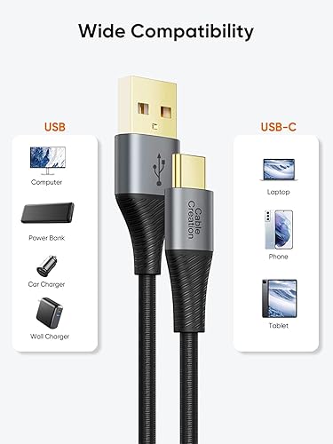 Miniatura 6 de CableCreation Paquete de 2 Cable USB A a C corto de 0.8 pies, cable USB C drable trenzado para Galaxy S23 S23+ S22+ S22 S21 S20, MacBook, iPad Mini