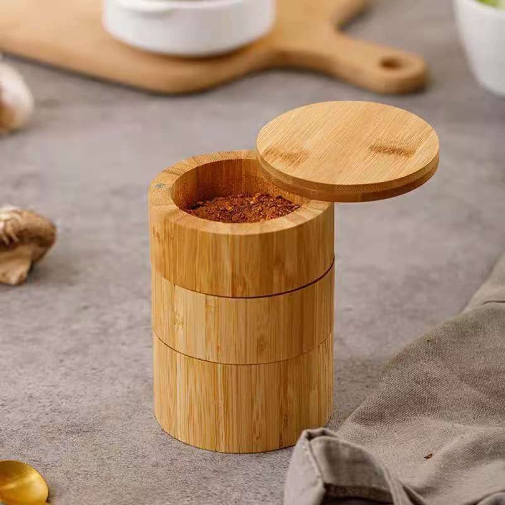 Keramik-Gewürzdosen, Dreistöckiger, drehbarer Salzbehälter aus Holz mit Fächern, Gewürzbehälter Unterteilung – 2 Stück