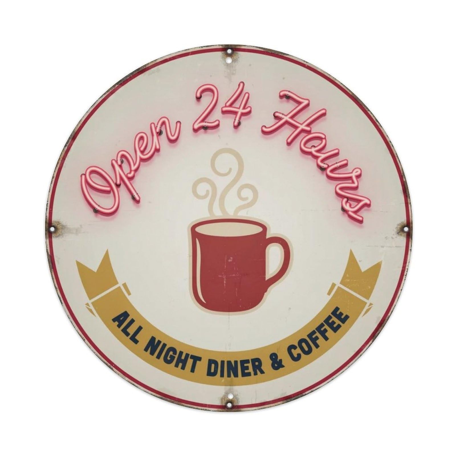 Open 24 Hours Diner Metal Tin Sign Plaque