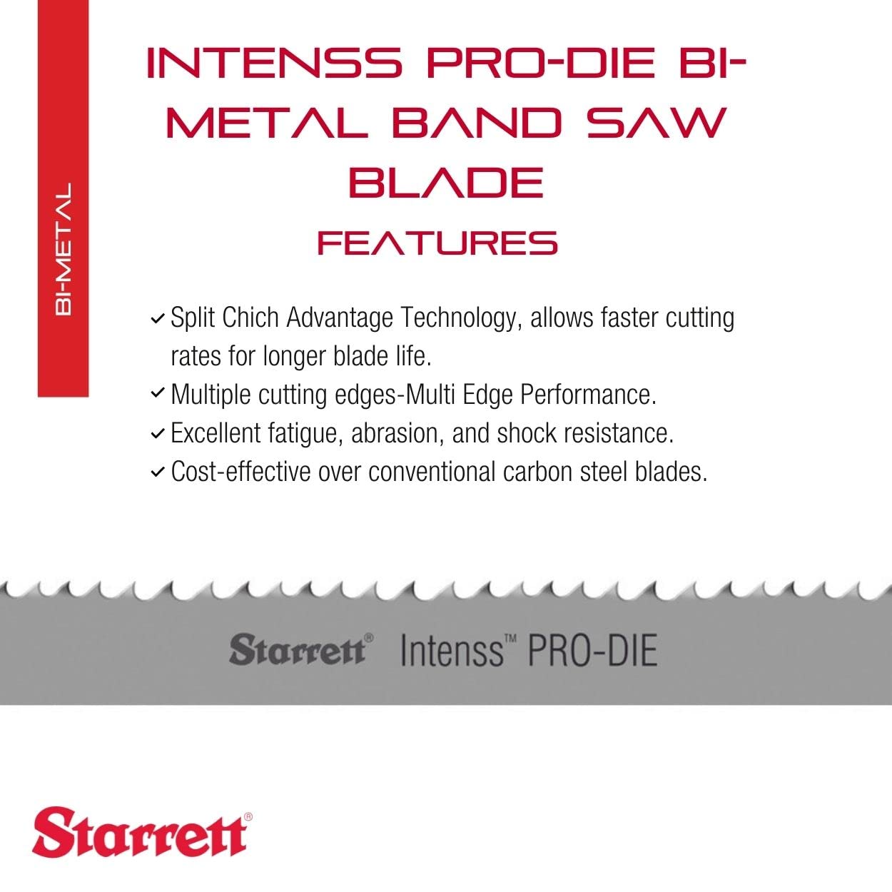 Starrett Intenss PRO-DIE Bi-Metal Band Saw Blade with M-42 Cobalt HSS Teeth - Ideal for Tool, Die, Mold Steels, Stainless - 7 Ft. 8-1/2", 3/8 x .025 x 14-18/RG-S-W - 99125-07-08-1/2