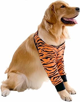 Dog Elbow Protector, Long Sleeve Dog Joint Recovery Sleeve for Prevent Licking Wound, Dog Elbow Sleeves Long with Mesh Pad for Medium Large Dogs Tiger,2XL