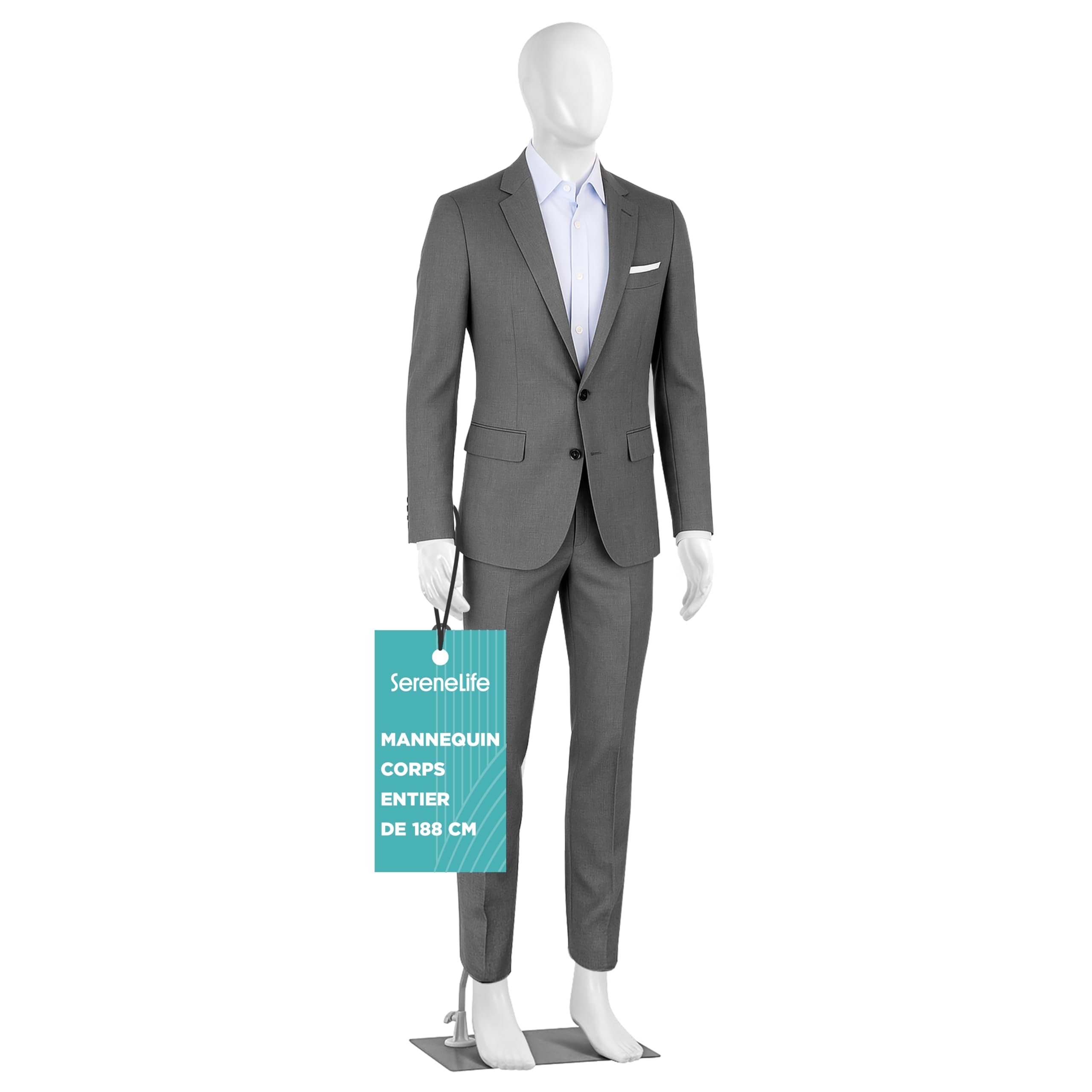 SereneLife Mannequin Masculin Corps Complet, 185cm de Hauteur, Membres Flexibles, Tête Ajustable, Design Détachable, Idéal pour Magasins de Vêtements, Boutiques, Expositions et Plus