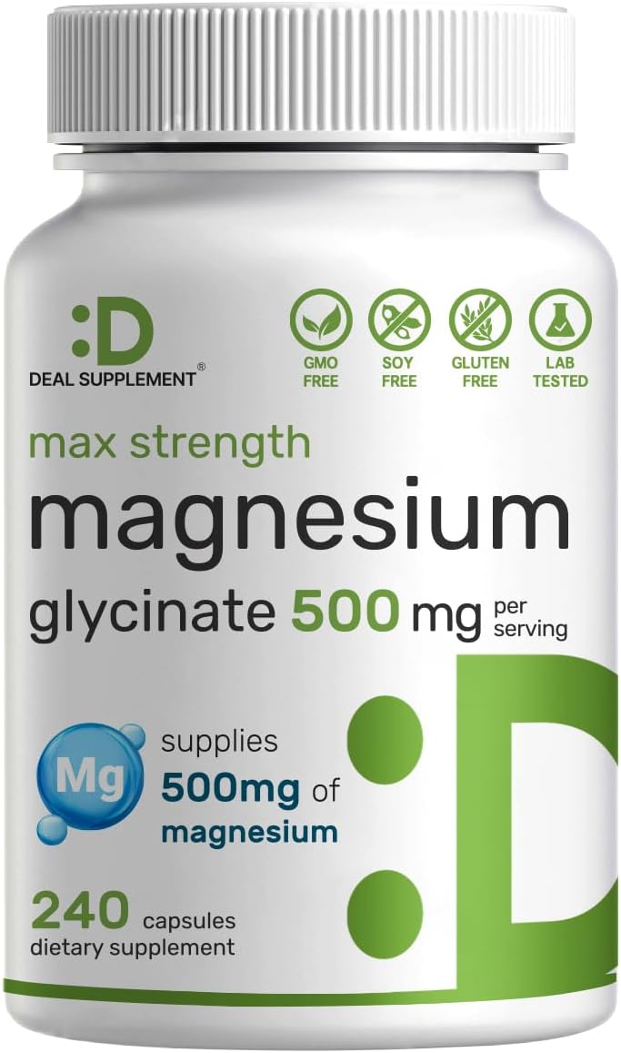 Max Strength Magnesium Glycinate 500mg Per Serving, 240 Capsules