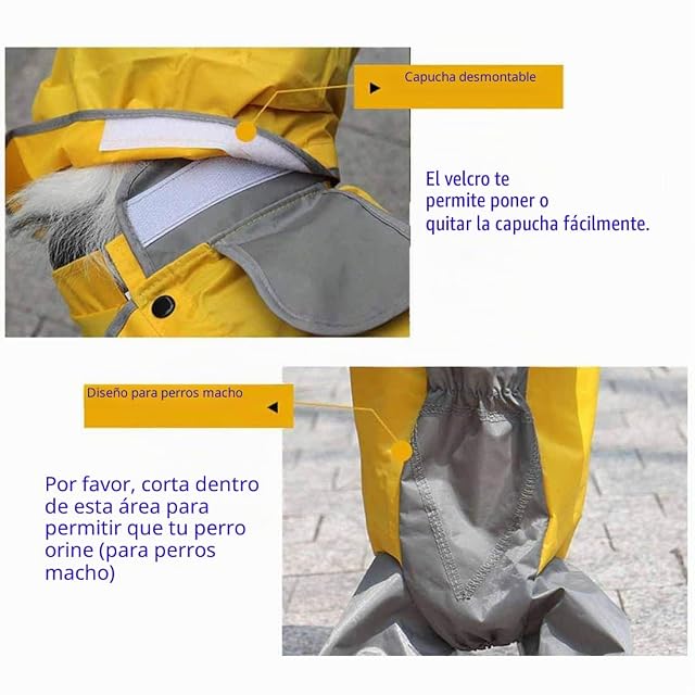 Foto 4 de 6 de feiling Patchwork Lluvia Abrigo para Perro Chubasquero Impermeable 4 Patas de Lluvia Chaqueta Mascotas Rain…