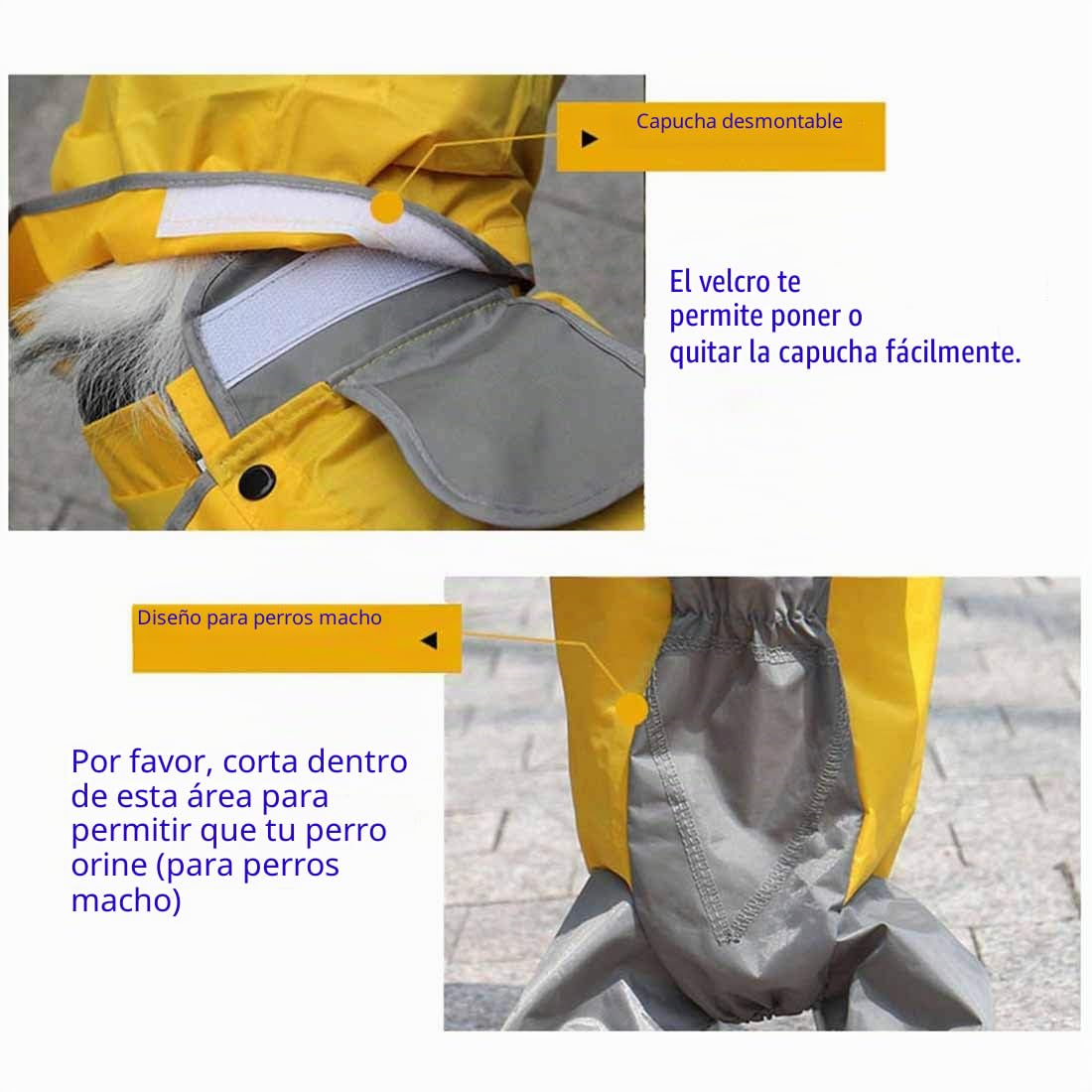 Patchwork Lluvia Abrigo para Perro Chubasquero Impermeable 4 Patas de Lluvia Chaqueta Mascotas Rain Coat Dog con Desmontable Capucha para Grandes Mediano y Pequeños Perros (30#, Amarillo)