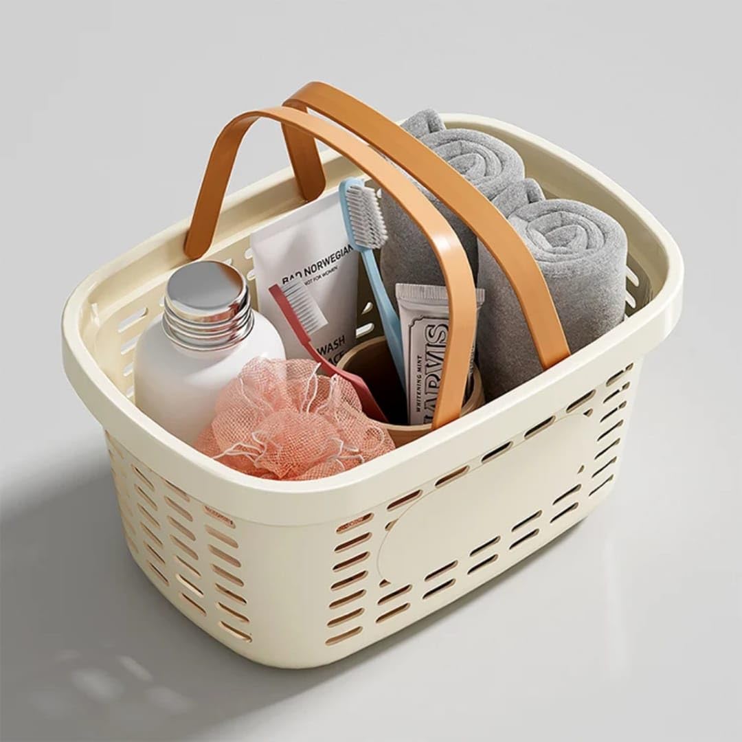 NISHIV Plastic Small Pantry Organizer Basket Bins Rectangular Storage Tray Basket Container with Handle for Shelf Plastic Storage Basket for Fruits (Pack Of 1)-image-17