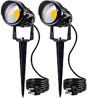 SUNVIE 12W LED Outdoor Landscape Spotlights - IP65 Waterproof COB Lights with Spike Stand, 3000K Warm White, 2 Pack Plug & Play