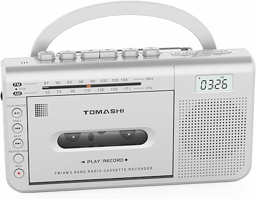 Reproductor de casete portátil con radio AM/FM, conector para auriculares de 0.138 in, micrófono incorporado