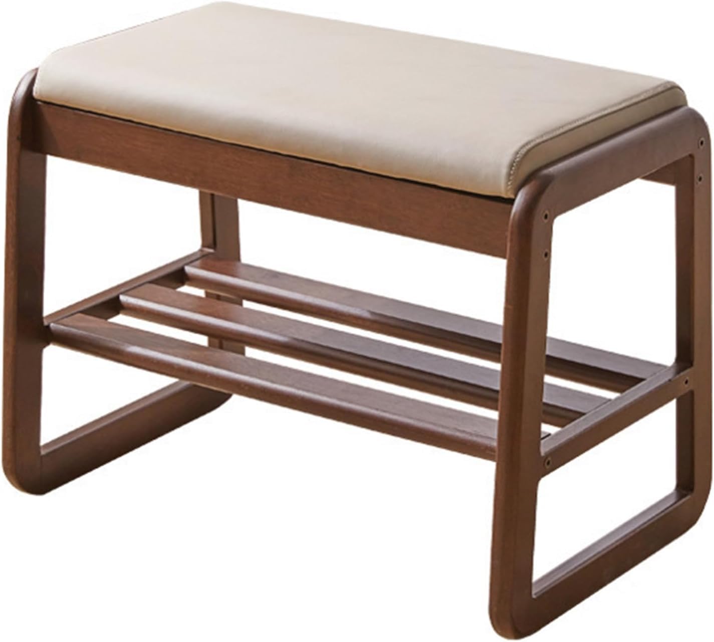 Banc à chaussures 2 niveaux en bois de noyer pour rangement d'entrée