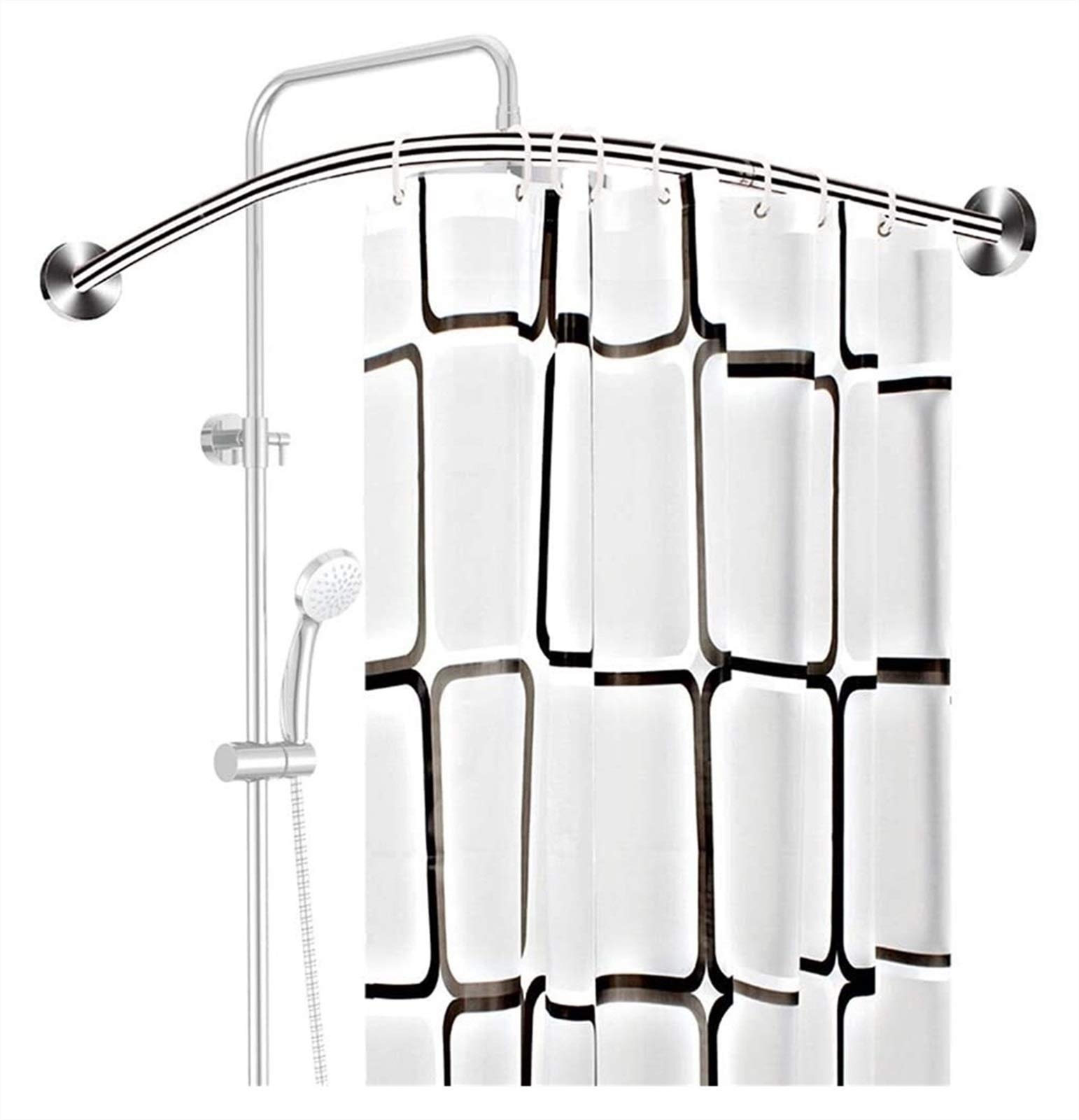 Genérico Barra Extensible Curva para Cortina de Ducha - Sin Necesidad de taladrar, riel en Forma de L de Acero Inoxidable para bañeras, tamaño Ajustable de 70-95 x 90-130 cm - Fácil instalación, eleg