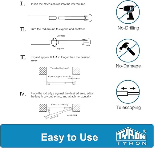 Miniatura 5 de TYRON - 2 barras de cortina de tensión de resorte de 28 a 40 pulgadas, bronce, varillas de tensión pequeñas ajustables, barra de cortina de ventana