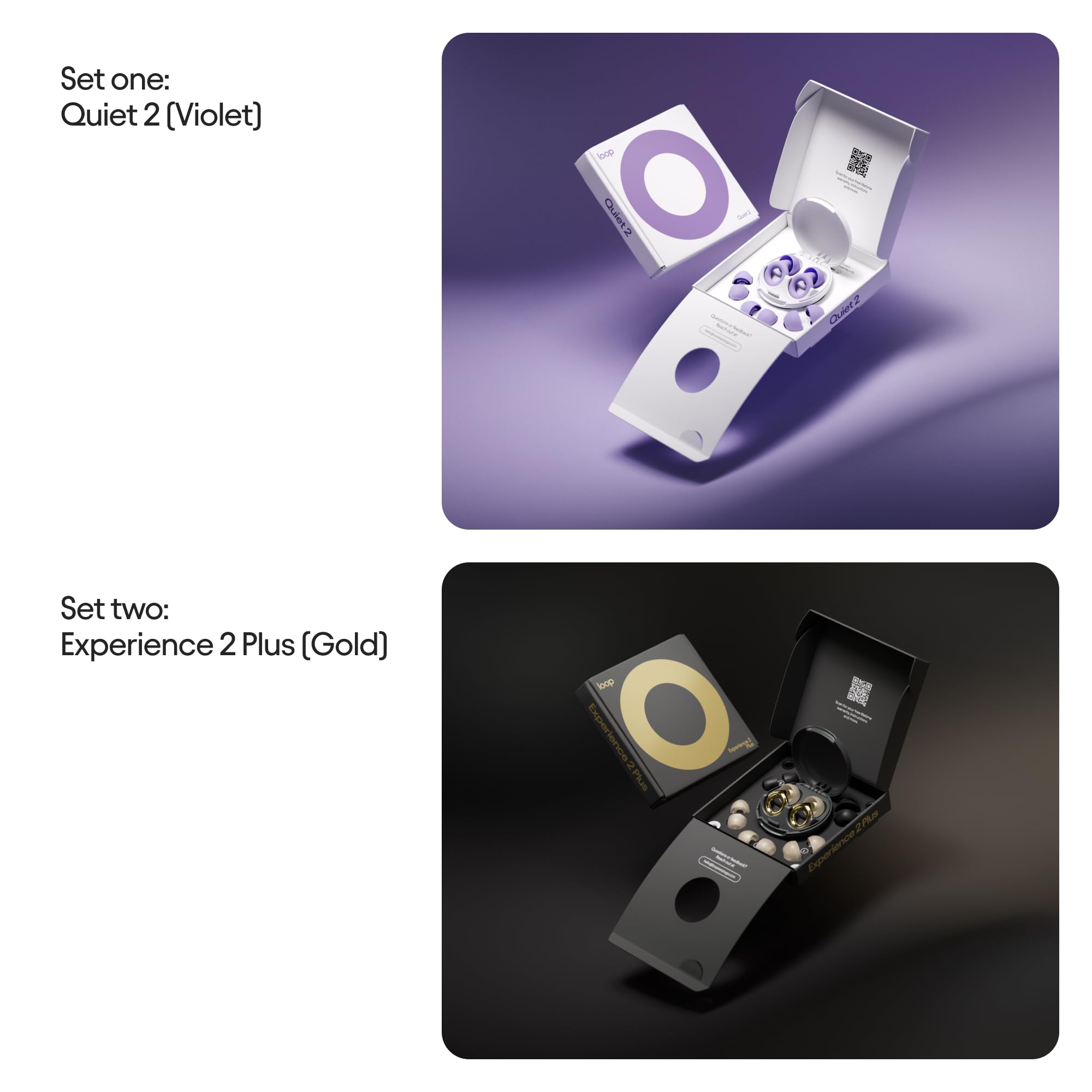 Loop Earplugs, coffret Jour & Nuit Plus (lot de deux) – Quiet 2 + Experience 2 Plus | Bouchons d’oreille réutilisables pour le sommeil, la concentration, la sensibilité au bruit