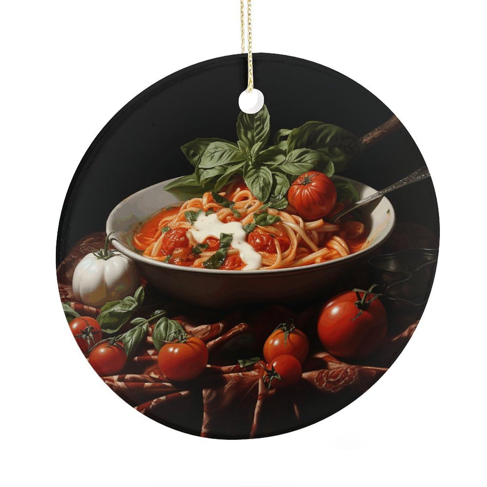 Fekiloot Style Italian Pasta Pictures Christmas Ornaments 2.9 Inch Round Ceramic Ornament Keepsake Thank You Gifts For Office, Room, Home - Holiday Present Ideas