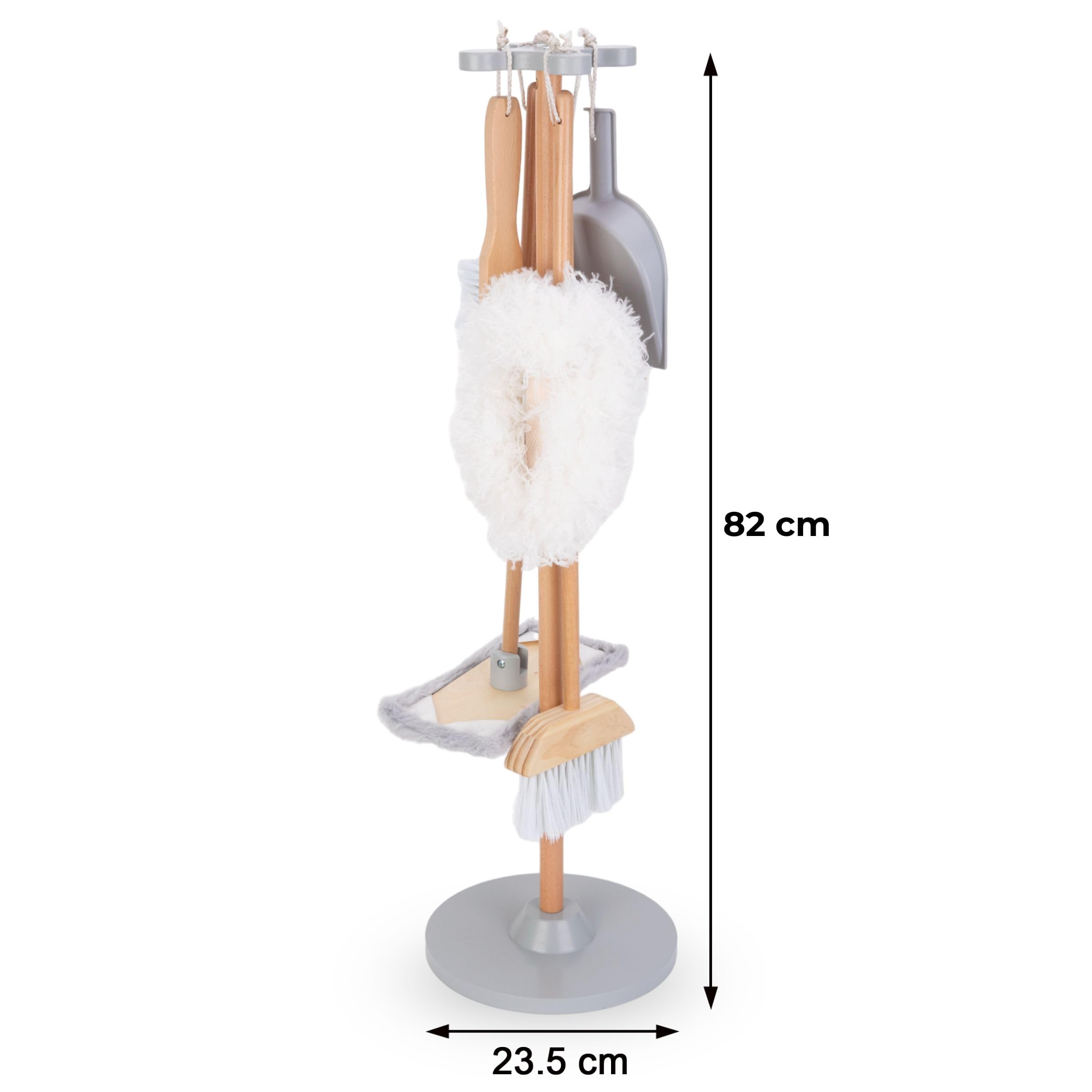 Mamabrum, kit de Nettoyage en Bois, Support de Rangement en Bois, Pelle, Balai, vadrouille avec Tampon Doux, plumeau, kit de Nettoyage pour Enfants, Balai pour Enfants