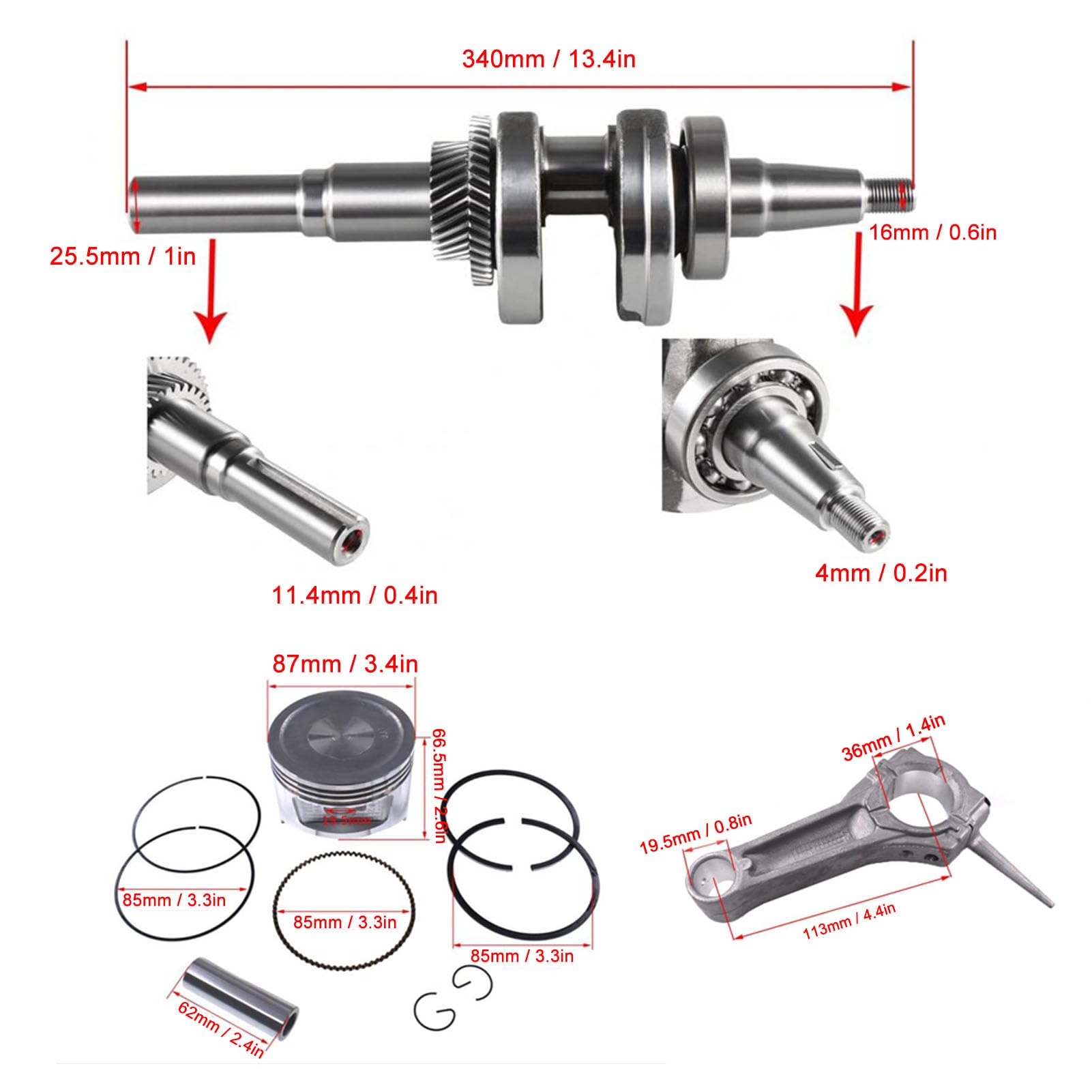 Kit Biella Pistone Motore, Albero Motore in Metallo, Resistente All'usura, per Motore GX390