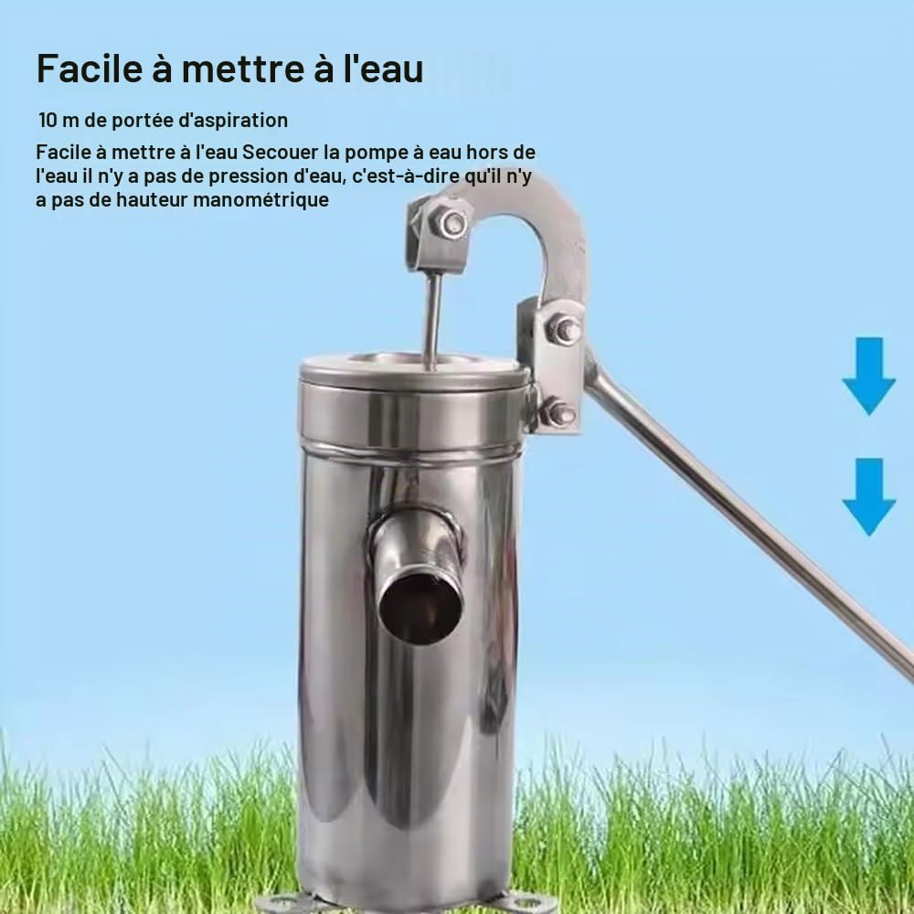Pompe à Main de Puits,Pompe D'Aspiration en Acier Inoxydable,Pompe De Puits Manuelle En Acier Inoxydable,Le kit comprend sept accessoires indispensables et un tuyau de 5 mètres.pour Maison,Cour,Jardin