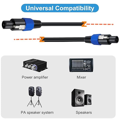 Miniatura 5 de Disscool Cable de audio profesional macho a macho de 12 AWG, cables Speakon a Speakon, cable de altavoz DJ con conexión de bloqueo giratorio y