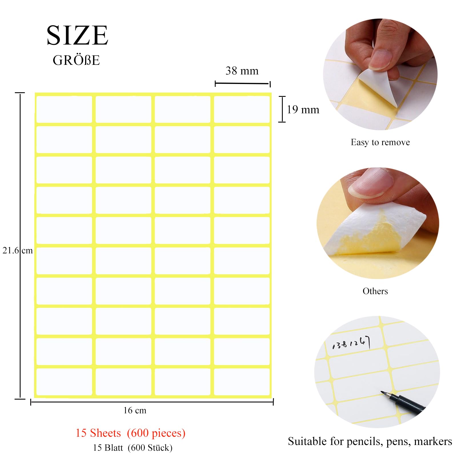 Meekye 600 Etichette Autoadesive 38x19mm - Carta Adesiva Per Prezzi, Casa, Ufficio E Cucina