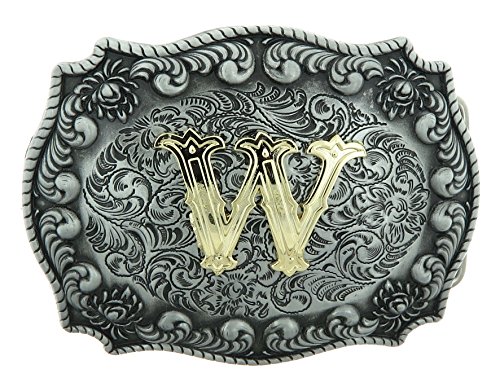Letter W Western Pattern Cowboy Cowgirl Rodeo Initial Belt Buckle