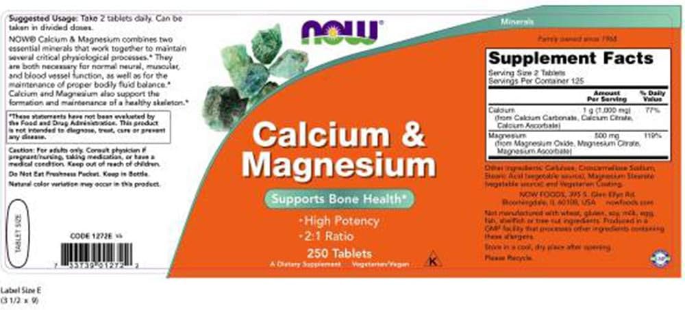 Now Foods Calcium & Magnesium, 250 Tablets (Pack of 2) - Image 2