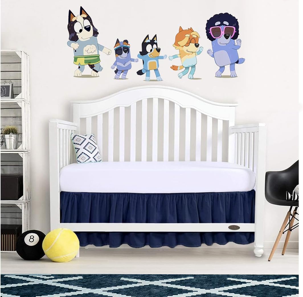 Crib Bed Skirt 28” x 52” with 14” Drop – Split Corners Dust Ruffle, Microfiber - Breathable, Durable, Elastic Adjustable Fit, Soft Nursery Bedding for Baby Boys & Girls, Navy Blue Solid