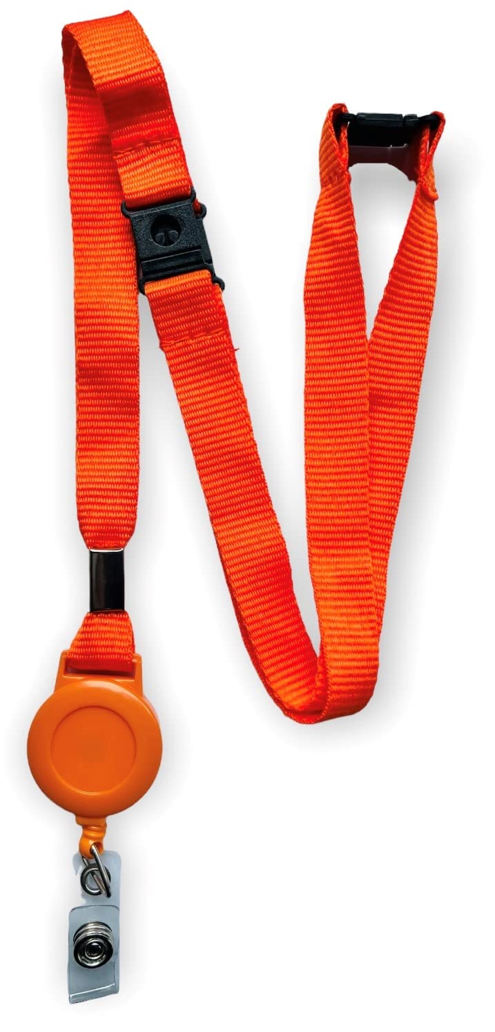 Colourful 15mm Lanyard with Triple (3 Point) Safety Breakaway & Retractable Integrated Badge Reel (Orange, 5 Lanyards) โ image 1