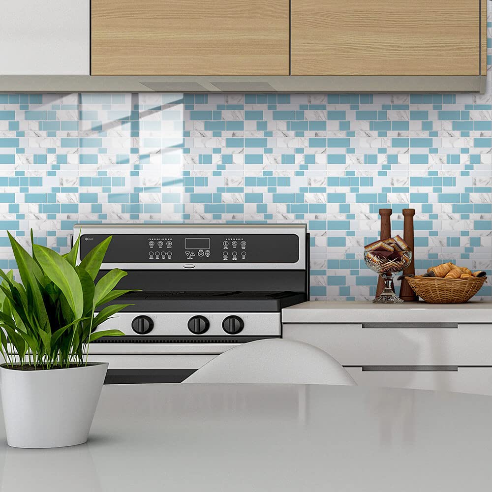 10 Pezzi Pellicole Adesive Per Mobili E Pareti, Hiser Impermeabile Mosaico Marmo Stile Adesivo Da Parete Formato Autoadesivo Rotoli Carta Per Cucina Bagno Casa Decorativo (Bronzing,20x20cm - 4
